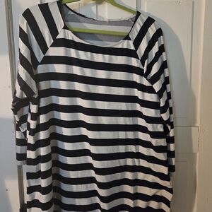 Chic Soul Navy and White Striped Long Sleeve Top